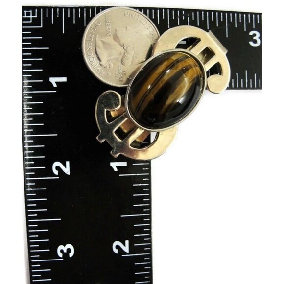 Dollar Sign Money Clip Imitation Tiger Eye Stainless Steel Cash ID Holder - Picture 9 of 10